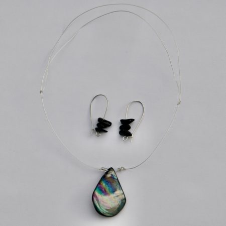 Rainbow Oyster and Clear Beads on Silver Colored Cord