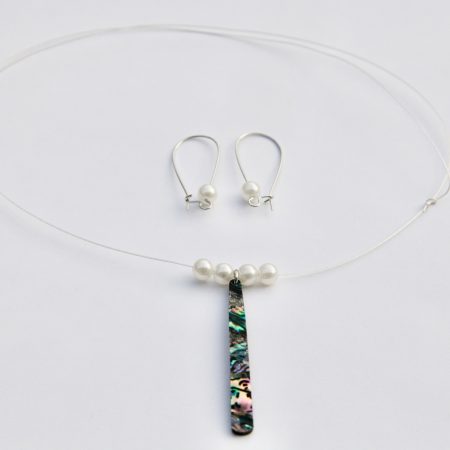Abalone and Faux Pearl Beads on Silver Colored Cord